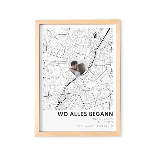 DEL MÀ Unique & Personal Wo alles begann Geschenk personalisiertes Bild mit Foto Koordinaten Kartenposter Wanddeko zum Jahrestag Hochzeitstag Fotogeschenk (mit oder ohne Rahmen) von DEL MÀ Unique & Personal