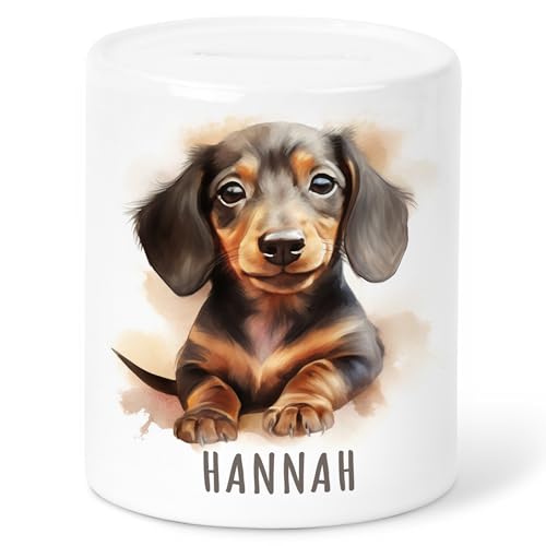 Dackel Spardose Kinder personalisiert mit Namen Geldgeschenk zum Geburtstag für Jungen & Mädchen Geschenk Sparschwein aus Keramik von DEL MÀ Unique & Personal