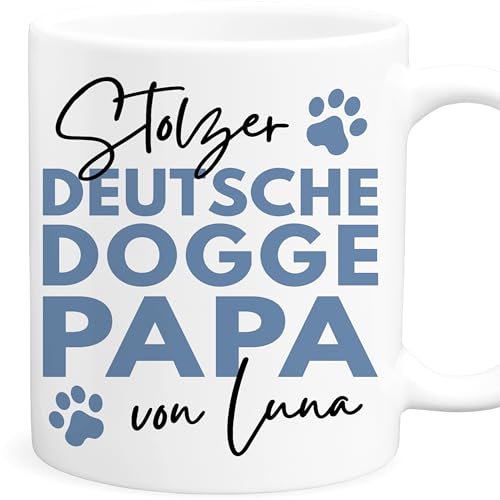 Deutsche Dogge Tasse Hund personalisiert Tasse mit Namen Hundepapa Geschenk Hundebesitzer Hunde Hundetasse Kaffeetasse aus Keramik 330 ml von DEL MÀ Unique & Personal