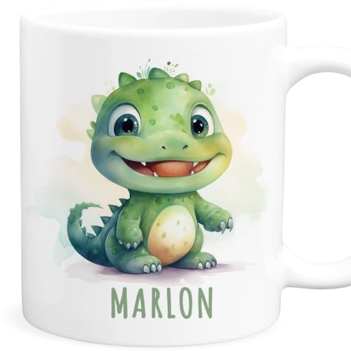 Dino Tasse personalisierte Kindertasse mit Namen Dinotasse Dinosaurier Namenstasse süßes Kinder Geschenk für Jungen & Mädchen Kaffeetasse Teetasse aus Keramik 330 ml Dino Tasse personalisierte Kindertasse mit Namen Dinotasse Dinosaurier Namenstasse süßes Kinder Geschenk für Jungen & Mädchen Kaffeetasse Teetasse aus Keramik 330 ml von DEL MÀ Unique & Personal
