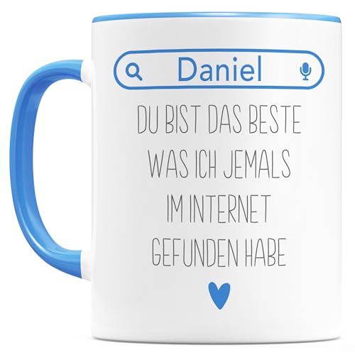 Du bist das Beste was ich je im Internet gefunden habe Tasse personalisiert Geschenk für Männer Liebesgeschenk Partner Keramiktasse 330ml (Blau) von DEL MÀ Unique & Personal