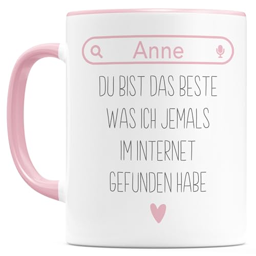Du bist das Beste was ich je im Internet gefunden habe Tasse personalisiert Geschenk für Sie Liebesgeschenk Partnerin Keramiktasse 330ml (Rosa) von DEL MÀ Unique & Personal