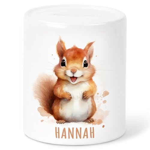 Eichhörnchen Spardose Kinder personalisiert mit Namen Geldgeschenk zum Geburtstag für Jungen & Mädchen Geschenk Sparschwein aus Keramik von DEL MÀ Unique & Personal