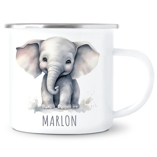 Elefant Emaille Tasse Kinder Trinkbecher personalisierte Kindertasse mit Namen süßer Kinderbecher für Mädchen & Jungen Geschenk Emaille Becher 300 ml Elefant Emaille Tasse Kinder Trinkbecher personalisierte Kindertasse mit Namen süßer Kinderbecher für Mädchen & Jungen Geschenk Emaille Becher 300 ml von DEL MÀ Unique & Personal