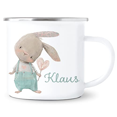 Emaille Tasse Kinder Personalisiert mit Namen Kindertasse Hase Kinderbecher für Jungen Geburtstagsgeschenk von DEL MÀ Unique & Personal