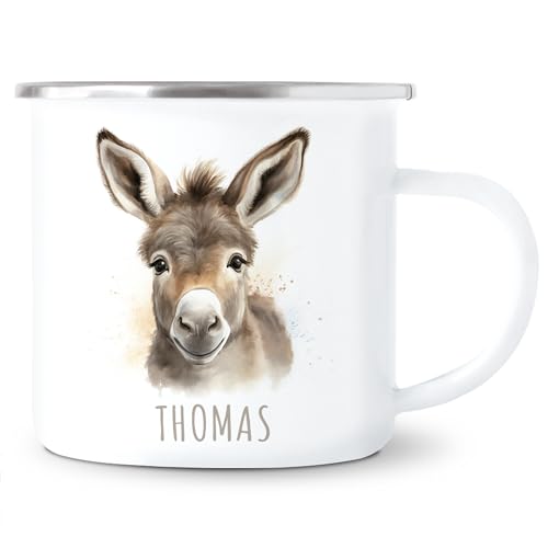 Esel Emaille Tasse Kinder Trinkbecher personalisierte Kindertasse mit Namen süßer Kinderbecher für Mädchen & Jungen Geschenk Emaille Becher 300 ml Esel Emaille Tasse Kinder Trinkbecher personalisierte Kindertasse mit Namen süßer Kinderbecher für Mädchen & Jungen Geschenk Emaille Becher 300 ml von DEL MÀ Unique & Personal