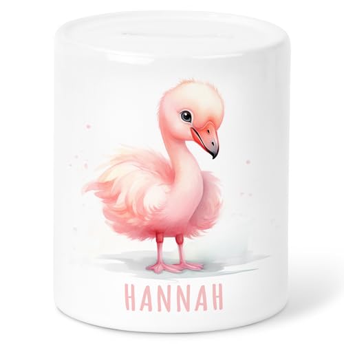 Flamingo Spardose Kinder personalisiert mit Namen Geldgeschenk zum Geburtstag für Jungen & Mädchen Geschenk Sparschwein aus Keramik von DEL MÀ Unique & Personal