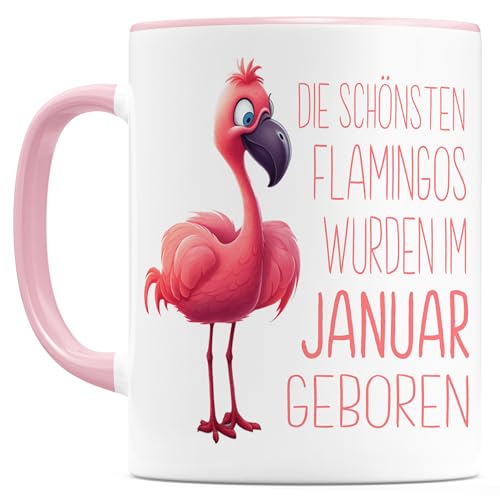 Flamingo Tasse Geburtstagsgeschenk beste Freundin mit Monat Geschenk zum Geburtstag Frauen lustige Teetasse Kollegin Kaffeetasse aus Keramik 330 ml von DEL MÀ Unique & Personal