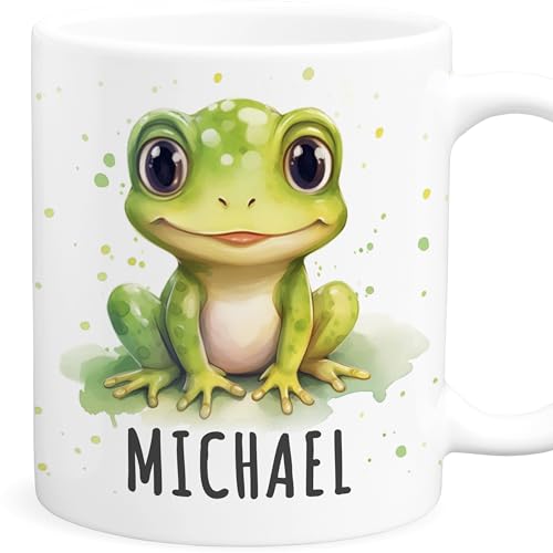 Frosch Tasse personalisiert mit Namen Froschtasse Namenstasse Geschenk aus Keramik individuelle Kaffeetasse Becher Teetasse von DEL MÀ Unique & Personal