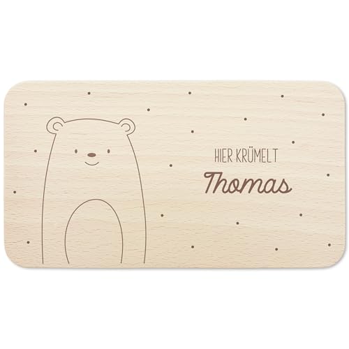 Frühstücksbrettchen Holz personalisiert Hier krümelt Holzbrett für Junge Mädchen Geschenk Baby Taufgeschenk Holzbrettchen Frühstücksbrett mit Gravur (Bär) von DEL MÀ Unique & Personal