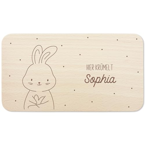 Frühstücksbrettchen Holz personalisiert Hier krümelt Holzbrett für Junge Mädchen Geschenk Baby Taufgeschenk Holzbrettchen Frühstücksbrett mit Gravur (Hase) von DEL MÀ Unique & Personal