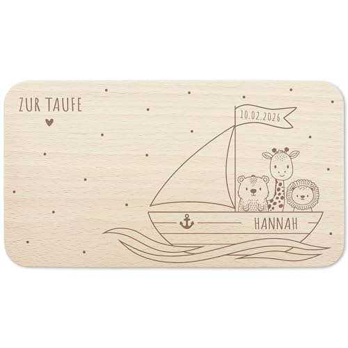 Frühstücksbrettchen Holz personalisiert Taufgeschenke für Mädchen Jungen Holzbrett für Kinder Geschenk Taufe Holzbrettchen Brettchen Frühstücksbrett mit Gravur von DEL MÀ Unique & Personal