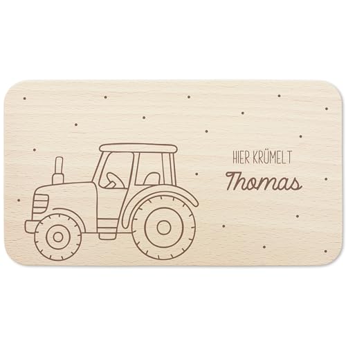 Frühstücksbrettchen Traktor Trecker Holz personalisiert Holzbrett für Jungen Geschenk Baby Holzbrettchen Brettchen Frühstücksbrett mit Gravur von DEL MÀ Unique & Personal