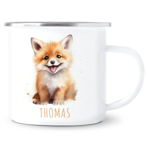 Fuchs Emaille Tasse Kinder Trinkbecher personalisierte Kindertasse mit Namen süßer Kinderbecher für Mädchen & Jungen Geschenk Emaille Becher 300 ml von DEL MÀ Unique & Personal