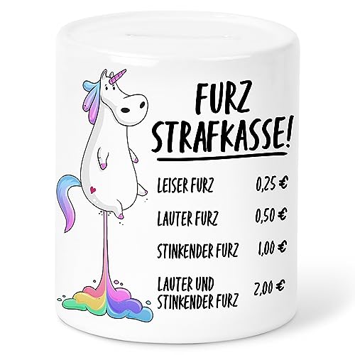 Furzkasse Spardose Furz Furzstrafkasse Strafkasse mit Einhorn Witzgies Sparschwein Lustige Sparbüchse aus Keramik Geschenk von DEL MÀ Unique & Personal