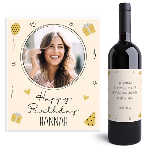 Geburtstag Weinetiketten personalisiert mit Foto und Text Flaschenetiketten selbst gestalten Geburtstagsgeschenk Geschenk Weinflasche Etiketten 2 Stk. | 10x12 cm von DEL MÀ Unique & Personal