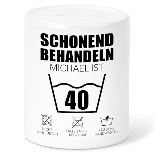 Geldgeschenk 40. Geburtstag Spardose Schonend Behandeln personalisierte Geldverpackung Verpackung Geld Geschenk für Mann & Frau Sparschwein aus Keramik von DEL MÀ Unique & Personal