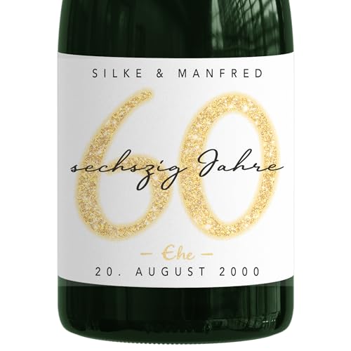 Geschenk Diamantene Hochzeit personalisierte Flaschenetiketten Sekt Hochzeitstag Geschenkidee Hochzeit Jubiläum 60 Jahre Etiketten Sektflasche 2 Stk. | 9x13 cm von DEL MÀ Unique & Personal