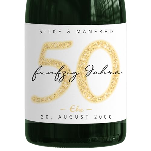 Geschenk Goldene Hochzeit personalisierte Flaschenetiketten Sekt Hochzeitstag Geschenkidee Hochzeit Jubiläum 50 Jahre Etiketten Sektflasche 2 Stk. | 9x13 cm von DEL MÀ Unique & Personal