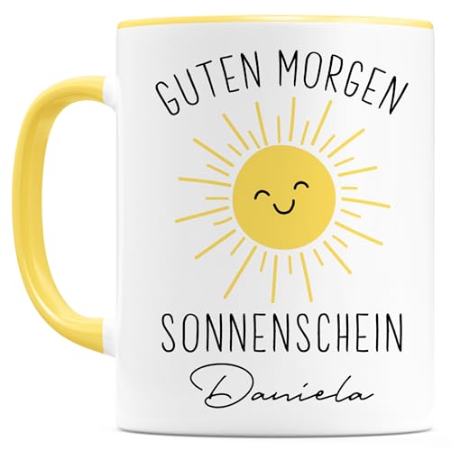 Guten Morgen Sonnenschein Tasse personalisiert mit Namen & Spruch Sonne Geschenk für Freundin Kaffeebecher Kaffeetasse aus Keramik 330 ml von DEL MÀ Unique & Personal