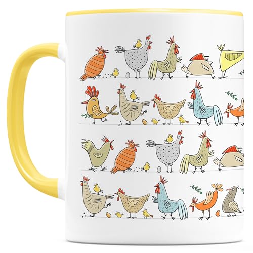 Hühner Tasse Geschenk für Hühnerfreunde & Hühnerliebhaber Huhn Keramiktasse mit Spruch Geschenkidee Landwirt lustige Kaffeetasse 330ml (Huhn Muster) von DEL MÀ Unique & Personal