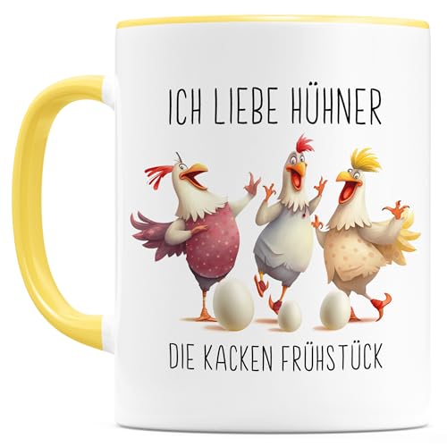 Hühner Tasse personalisiertes Geschenk für Hühnerfreunde & Hühnerliebhaber Huhn Keramiktasse mit Spruch Geschenkidee Landwirt lustige Kaffeetasse 330ml (Ich liebe Hühner) von DEL MÀ Unique & Personal