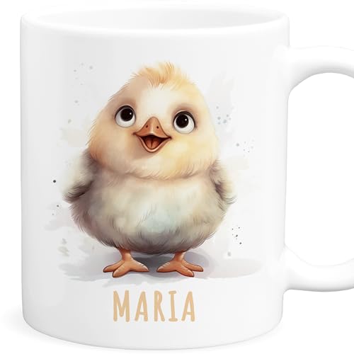 Huhn Tasse personalisierte Kindertasse mit Namen Huhntasse Namenstasse süßes Kinder Geschenk für Jungen & Mädchen Kaffeetasse Teetasse aus Keramik 330 ml von DEL MÀ Unique & Personal