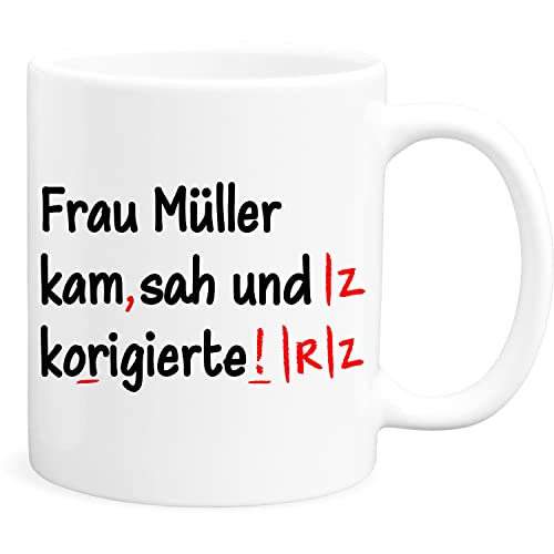 Ich kam sah und korrigierte Tasse für Lehrer Lehrerin personalisierte Kaffeetasse mit Spruch Lustiges Lehrergeschenk Deutschlehrer Geschenk von DEL MÀ Unique & Personal