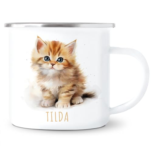 Katze Emaille Tasse Kinder Trinkbecher personalisierte Kindertasse mit Namen süßer Kinderbecher für Mädchen & Jungen Geschenk Emaille Becher 300 ml Katze Emaille Tasse Kinder Trinkbecher personalisierte Kindertasse mit Namen süßer Kinderbecher für Mädchen & Jungen Geschenk Emaille Becher 300 ml von DEL MÀ Unique & Personal