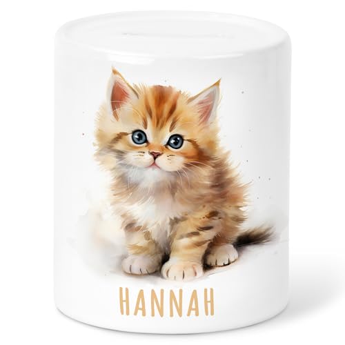 Katze Spardose Kinder personalisiert mit Namen Geldgeschenk zum Geburtstag für Jungen & Mädchen Geschenk Sparschwein aus Keramik von DEL MÀ Unique & Personal