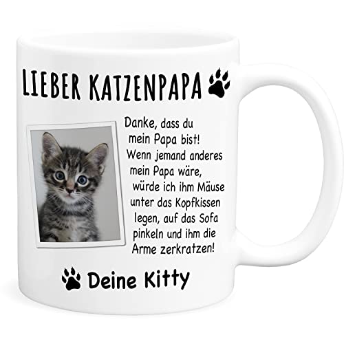 Katzenpapa Tasse Katze Geschenk personalisiert mit Foto Katzentasse für Katzenbesitzer & Katzenliebhaber Fototasse Kaffeetasse aus Keramik 330 ml von DEL MÀ Unique & Personal