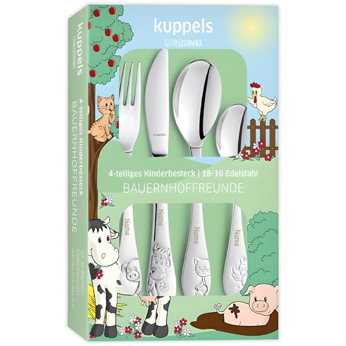 Kinderbesteck mit Namensgravur Kinder Besteck Set ab 3 Jahre mit Gravur personalisiert Taufgeschenke für Mädchen Jungen Geburtstagsgeschenk Kindergeschirr Bauernhof von DEL MÀ Unique & Personal
