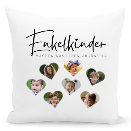 Kissen Oma und Opa Fotokissen personalisiertes Kissen mit Foto bedrucken lassen Fotogeschenk Enkelkinder Geschenk für Großeltern Dekokissen Zierkissen 40x40 cm inkl. Füllung und Bezug von DEL MÀ Unique & Personal