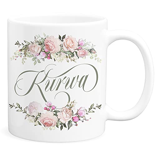 Kurwa Tasse Polnische Geschenke Polska Polskie Lustige Kaffeetasse mit Blumen aus Keramik von DEL MÀ Unique & Personal