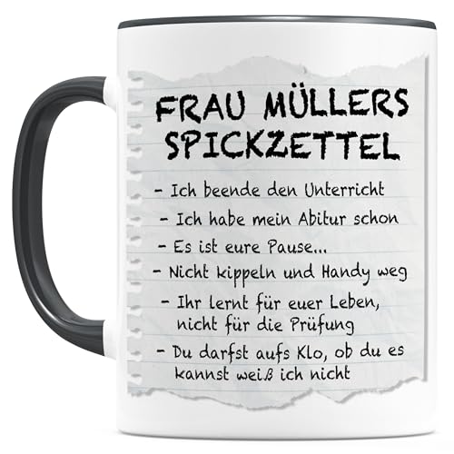 Lehrer Spickzettel Tasse personalisiert Geschenk für Lehrerin Lehrertasse lustig mit Spruch Lehrergeschenk Abschied Lehrerinnen aus Keramiktasse 330ml von DEL MÀ Unique & Personal