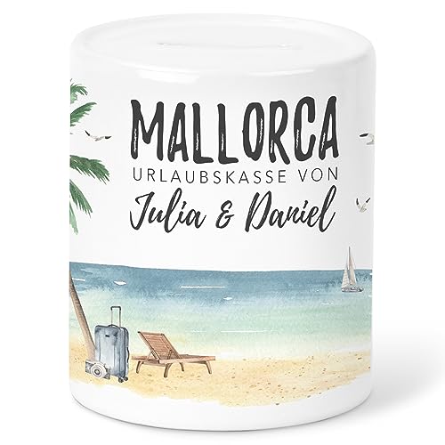 Mallorca Spardose Urlaubskasse personalisierte Reisekasse Urlaub Sparschwein Geldgeschenk Reise Sparbüchse aus Keramik von DEL MÀ Unique & Personal