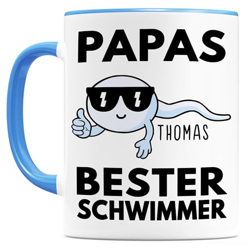 Papas bester Schwimmer Tasse personalisiert Kaffeetasse Vatertagsgeschenk Geschenk für Papa vom Kind Kaffeebecher Vater Geburtstagsgeschenk Vatertagstasse Keramiktasse 330ml (1 Kind) von DEL MÀ Unique & Personal