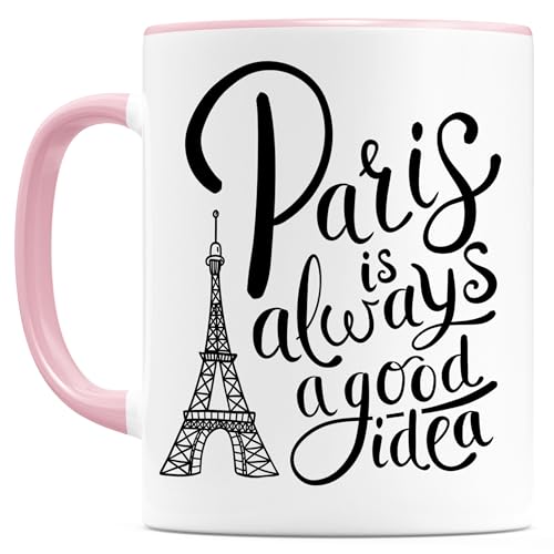 Paris Tasse Eiffelturm Geschenkidee Frankreich Souvenir Geschenk Teetasse Kaffeebecher Deko Kaffeetasse aus Keramik 330 ml (Good idea) von DEL MÀ Unique & Personal
