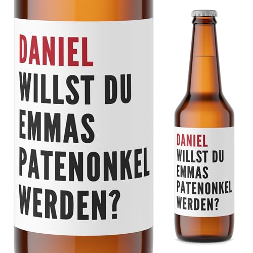 Patenonkel fragen "Willst du mein Patenonkel werden" personalisierte Bierflaschen Etiketten Taufpaten fragen Bier Geschenk selbstklebende Flaschenetiketten 2 Stück | 9x9 cm von DEL MÀ Unique & Personal