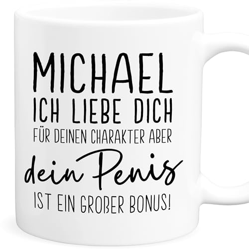 Penis Tasse personalisiert mit Namen Penistasse Pimmel Penis Becher versautes Geschenk für Freund Mann Kaffeetasse aus Keramik 330 ml von DEL MÀ Unique & Personal