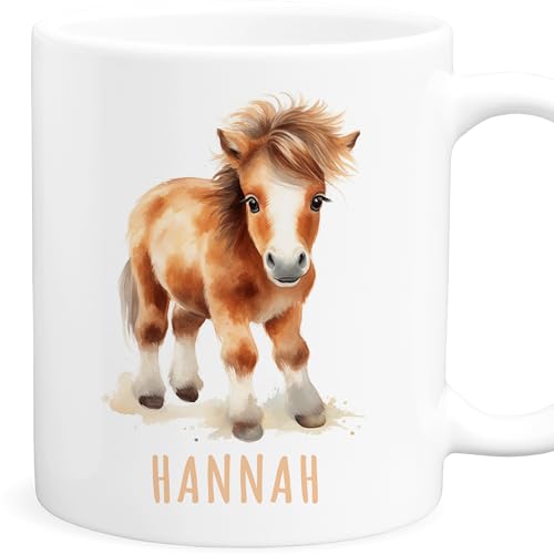 Pferd Tasse personalisierte Kindertasse mit Namen Pferdetasse Namenstasse süßes Kinder Geschenk für Jungen & Mädchen Kaffeetasse Teetasse aus Keramik 330 ml von DEL MÀ Unique & Personal