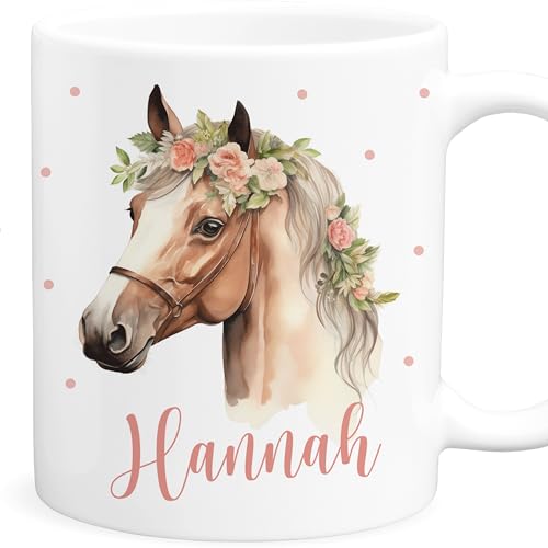 Pferde Tasse personalisiert Pferdetasse Mädchen Becher mit Namen Kinder Geschenkidee für Pferdeliebhaber Geschenk aus Keramik von DEL MÀ Unique & Personal