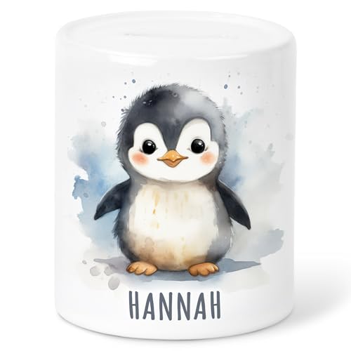 Pinguin Spardose Kinder personalisiert mit Namen Geldgeschenk zum Geburtstag für Jungen & Mädchen Geschenk Sparschwein aus Keramik von DEL MÀ Unique & Personal