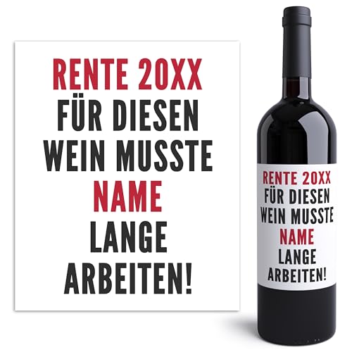 Renteneintritt Geschenk Mann Frau Flaschenetiketten personalisiert Rentner Geschenk Männer Frauen Ruhestand Weinetiketten Weinflaschenetiketten selbstklebend 2 Stück | 10x12 cm von DEL MÀ Unique & Personal