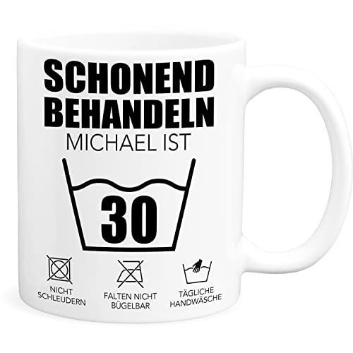 Schonend Behandeln 30 Tasse personalisiert mit Namen Spruch runder Geburtstag Geschenk für Männer & Frauen Geburtstagsgeschenk Kaffeetasse 30 Jahre von DEL MÀ Unique & Personal
