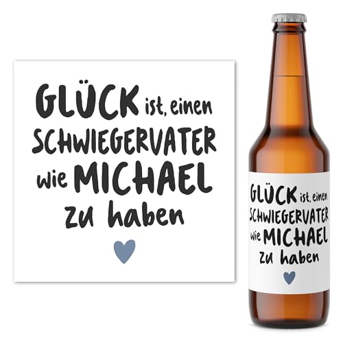 Schwiegervater Geschenk Schwiegereltern Bieretiketten personalisiert Bier Geschenk Mann Männer Flaschenetikett Bierflasche Etiketten 2 Stück | 9x9 cm (Schwiegervater) von DEL MÀ Unique & Personal