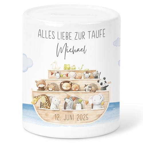 Spardose Taufe Geldgeschenk Verpackung personalisiert Taufgeschenk für Jungen & Mädchen Arche Noah Sparkasse Sparbüchse Sparbox Sparschwein aus Keramik Spardose Taufe Geldgeschenk Verpackung personalisiert Taufgeschenk für Jungen & Mädchen Arche Noah Sparkasse Sparbüchse Sparbox Sparschwein aus Keramik von DEL MÀ Unique & Personal