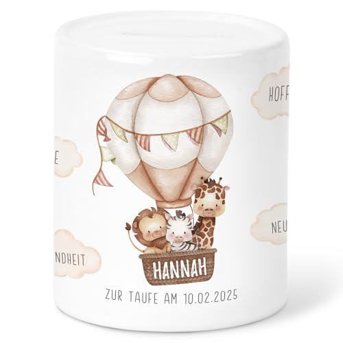 Spardose Taufe Geldgeschenk Verpackung personalisiert Taufgeschenk für Jungen & Mädchen Sparkasse Sparbüchse Sparbox Sparschwein aus Keramik (Beige) von DEL MÀ Unique & Personal