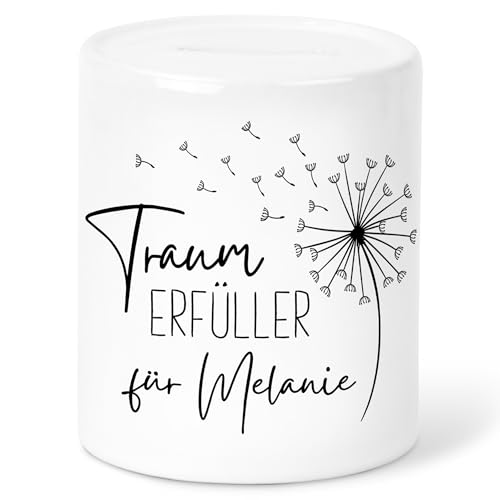 Spardose Traumerfüller personalisiert Wünscherfüller Geldgeschenk Verpackung Geschenk Geburtstag Sparkasse Sparbüchse Sparschwein aus Keramik (Traumerfüller Pusteblume) von DEL MÀ Unique & Personal