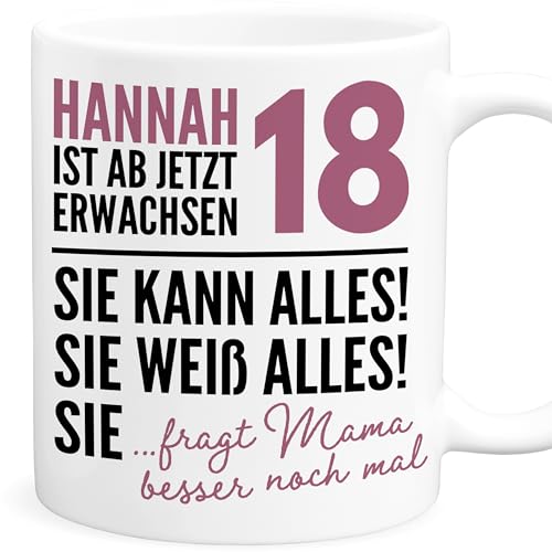 Tasse 18. Geburtstag Mädchen Geschenk personalisiert lustige Geschenkidee Frau Geburtstagsgeschenk Kaffeetasse mit Namen aus Keramik (Altrosa) von DEL MÀ Unique & Personal